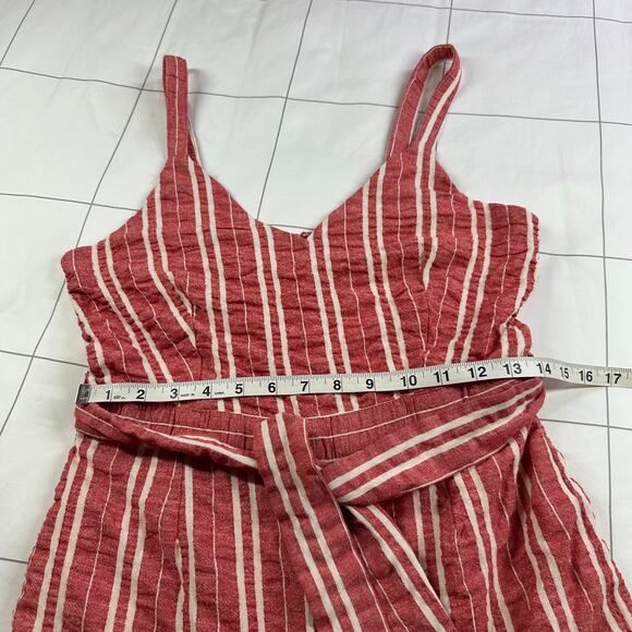 Anthropologie Ett Twa Jumpsuit Womens Small Red Robin Seersucker Stripe Belt Tie - Picture 9 of 14